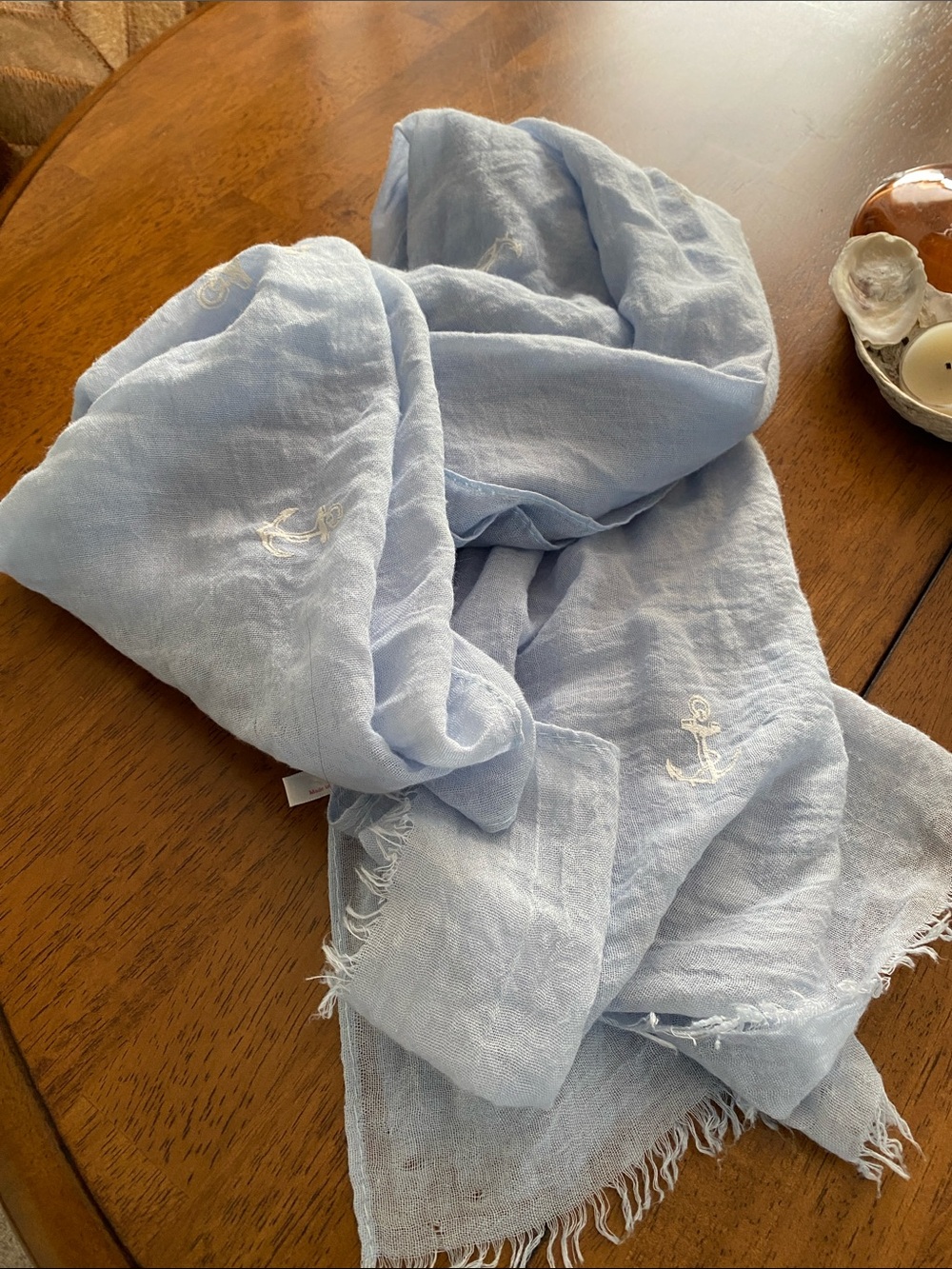 Light Blue Gauze Scarf with Anchor Detail